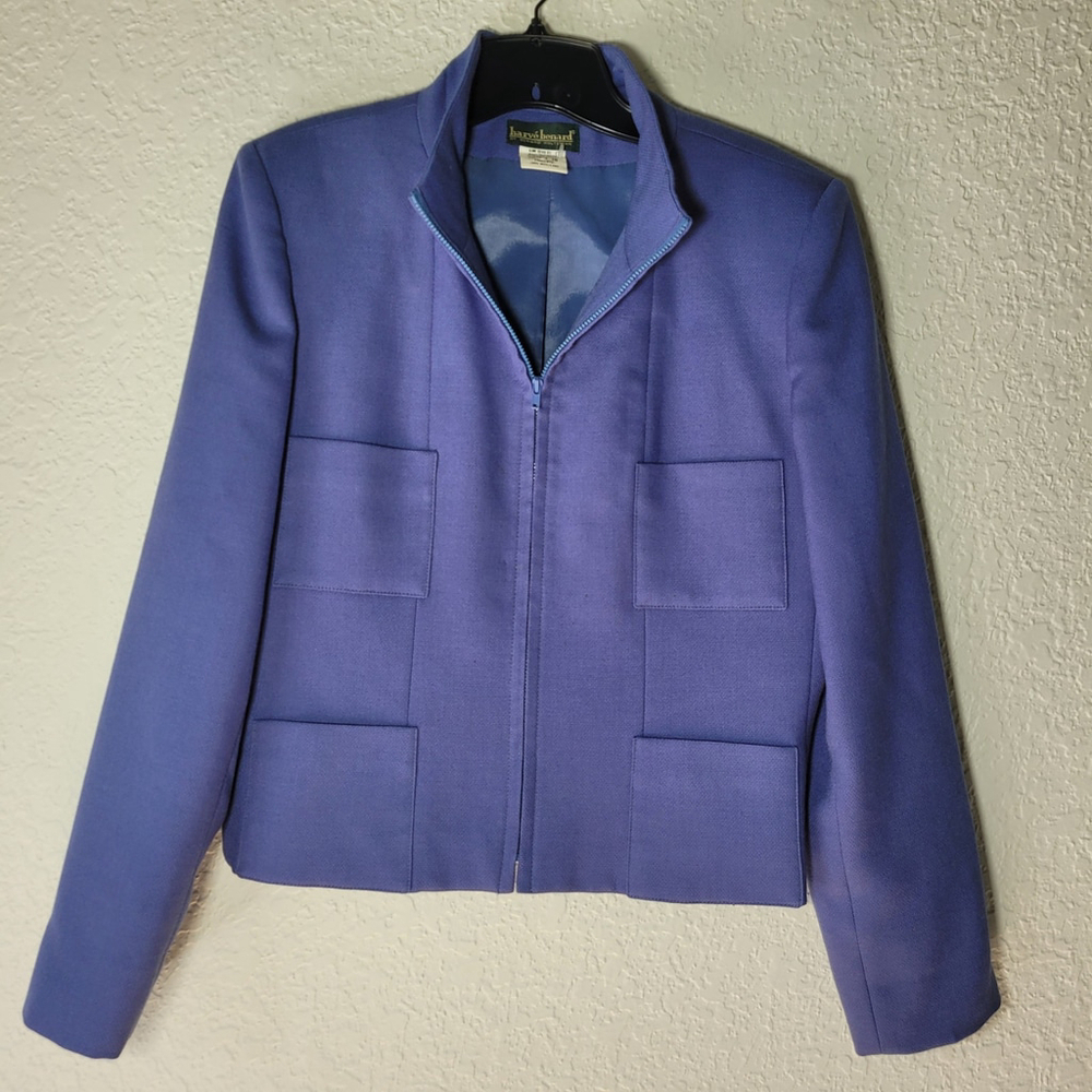 VTG Herve Benard Women's 100% Wool Purple/Blue Blazer Jacket Size 10 Full Zip - Picture 2 of 11